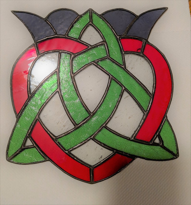 Stained Glass Celtic Knot Heart Sun Catcher Etsy