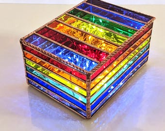 Music Box - Rainbow Stained Glass: Handmade 7" x 5" x 3.5", Personalize