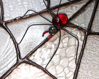 Corner Spiderweb Suncatcher - Stained Glass - Glass Gem Spider - Customized!