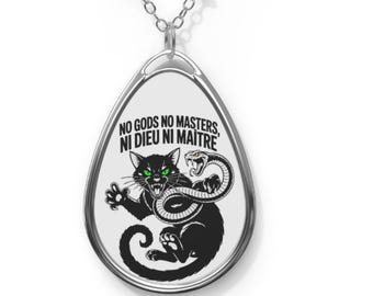 Ni Dieu Ni Maitre, No Gods, No Kings Necklace, Resist Fascism, Anti Trump Pendant, Resistance Jewelry, Protest Activist Oval Pendant