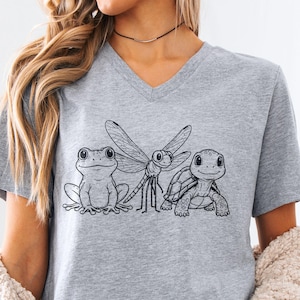 Frog Dragonfly Turtle V Neck T Shirt, Subtle F*ck Trump, Anti Trump Shirt, 8647, FDT, Political Humor Tee, Unique Design V Neck Top
