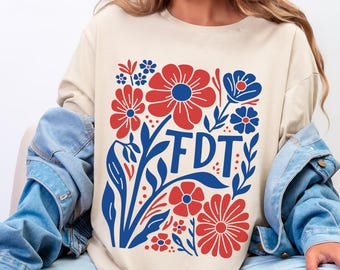 Subtle F Trump FDT Anti Trump T-Shirt, Floral Patriotic Fourth Of July 250th Anniversary Semiquincentennial July 4th Tee Gift