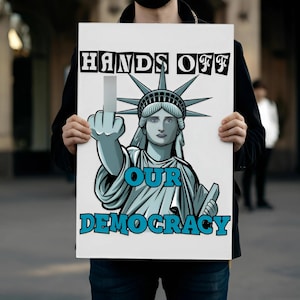 Hands Off Social Security Foam Board Sign, Protest Sign For March, Anti Trump, Anti Musk, Statue Of Liberty Middle Finger Sign
