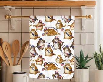 Paño de cocina con un sutil diseño de F Trump, regalo de broma anti-Trump, toalla de mano de cocina con gatos políticos divertidos.