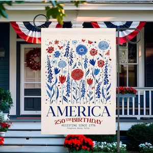 250th Birthday American Flag Garden Banner, Patriotic Flower Yard Decoration, Independence Day Outdoor Decor, July 4th Celebration