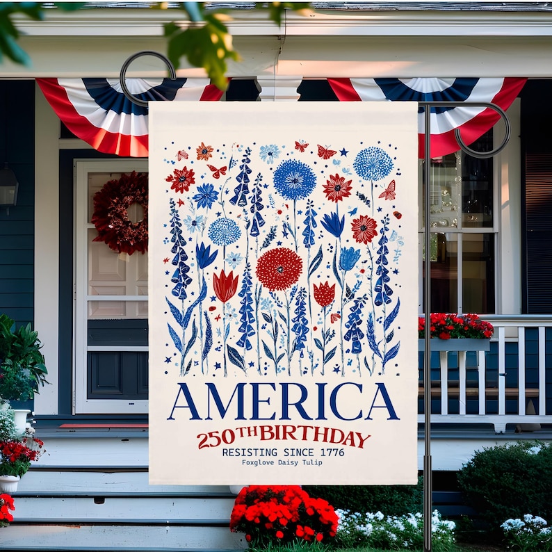 250th Birthday American Flag Garden Banner, Patriotic Flower Yard Decoration, Independence Day Outdoor Decor, July 4th Celebration