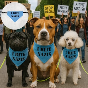Pet Bandana, I Bite N*zis, Anti Trump, Anti Musk, Dog Scarf, Cat Bandanna, Political Statement, Pet Accessories, 4 Sizes, Pet Protest