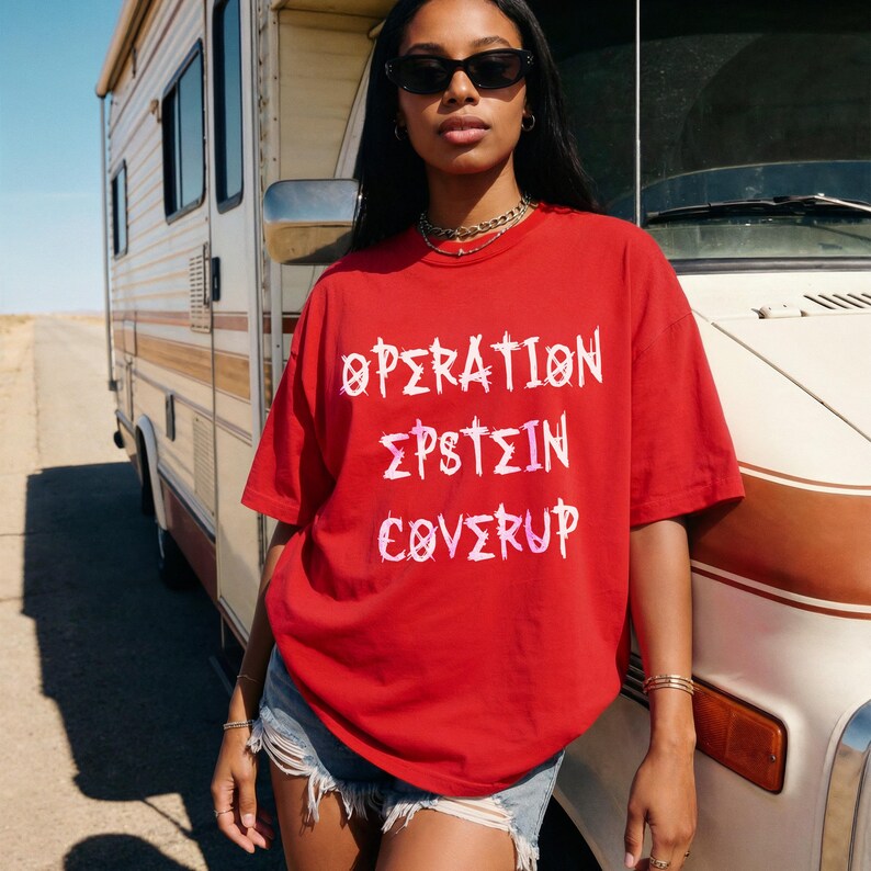 Operation Epstein Coverup TShirt, Graphic Red Tee, Bold Statement Shirt, Unisex Casual Top, Fashionable Protest Apparel