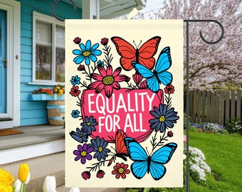 Bandera de jardín "Igualdad para todos" con el lema "Orgullo", estandarte inclusivo LGBTQ+ para el hogar, decoración de jardín "Justicia social".