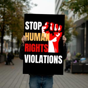 Stop alle violazioni dei diritti umani, Mani lontane dalla nostra democrazia, Cartello in schiuma, Cartello di protesta per la marcia, Anti Trump, Anti Musk, Arte per raduni politici