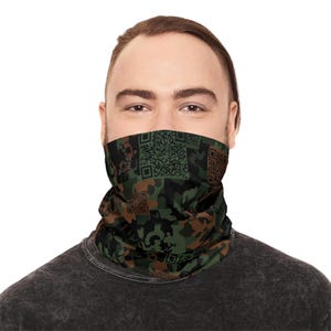AI Camouflage Neck Gator, QR Code Distortion, Anti Surveillance, Protest Shield, Face Cover, Face Mask, Outdoor Bandana, Multifunctional