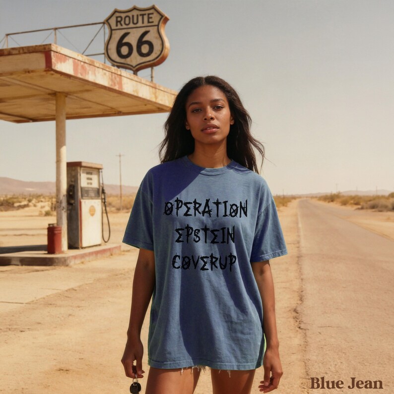 Operation Epstein Coverup Shirt, Route 66 T-Shirt, Blue Jean Shirt, Graphic Tee, Streetwear Top, Casual Graphic Shirt for Women