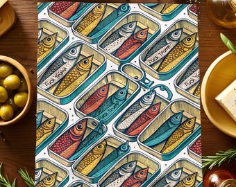 Tinned Sardines Pattern Hand Towel, Kitchen Tea Towel, Dish Towel, Anti Trump, Subtle F Trump, Gag Gift, Liberal, Leftist, House Warming