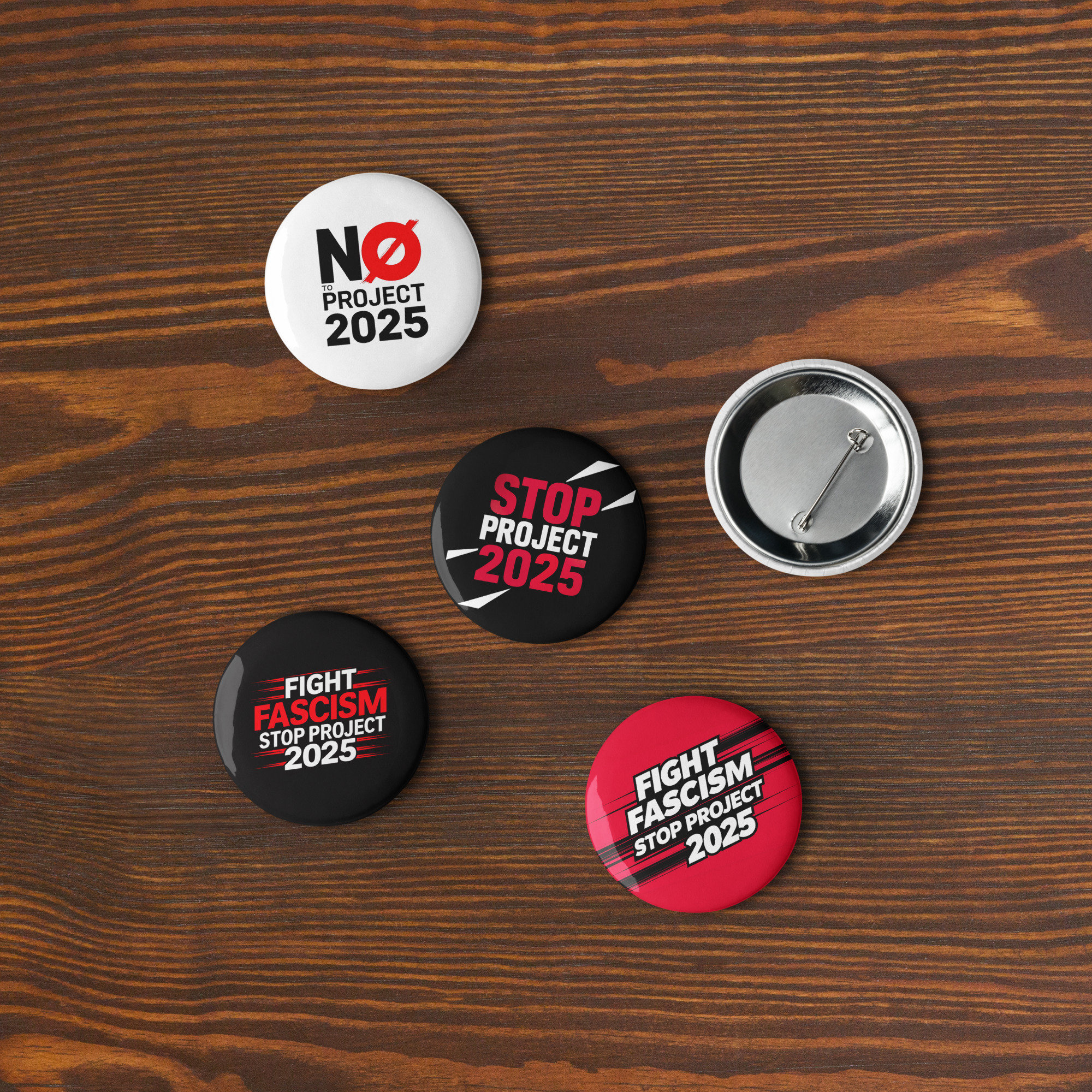 Stop Project 2025 Set of Pin Buttons, Fight Facism Stop Project 2025