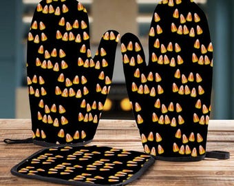 Subtle F*ck Trump All-over Print Oven Mitts and Pot Holder Combo, Anti Trump Halloween Hidden Message Ribcage Words, Kitchen Decor