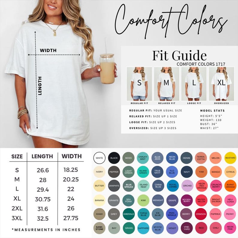 Comfort Colors T-Shirt, Unisex Shirt, Soft Tee, Casual Top, Oversized Fit, Multiple Colors, Size Chart Included, S-3XL, Comfy Tshirt