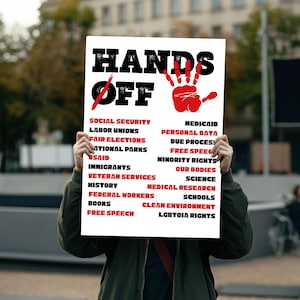 Hands Off Our Democracy, Stop The Coup  Foam Board Protest Sign For March, Rallies, Anti Trump, Anti Musk, Fight Oligarcy, Political Art