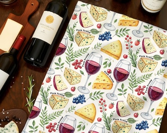 Essuie-mains anti-atout vin et fromage, torchon subtil F atout, torchon de cuisine, libéral, cadeau bâillon, cadeau de pendaison de crémaillère