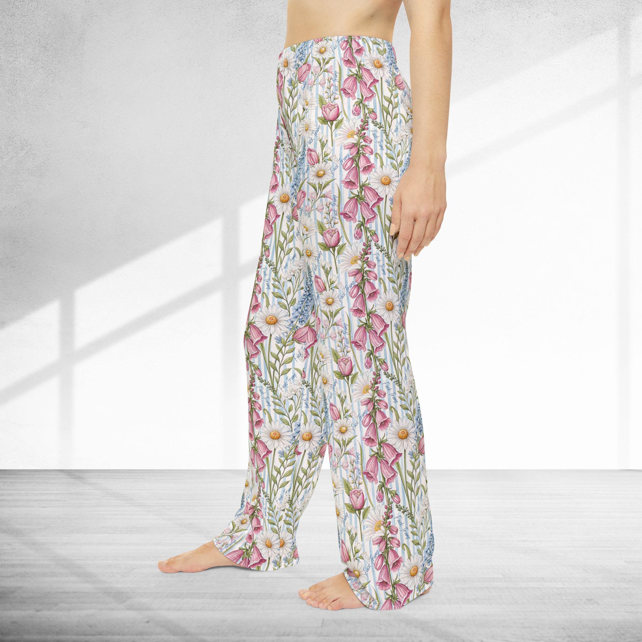 Subtle F*ck Trump Pajama Pants, Foxglove Daisy Tulip FDT Gift