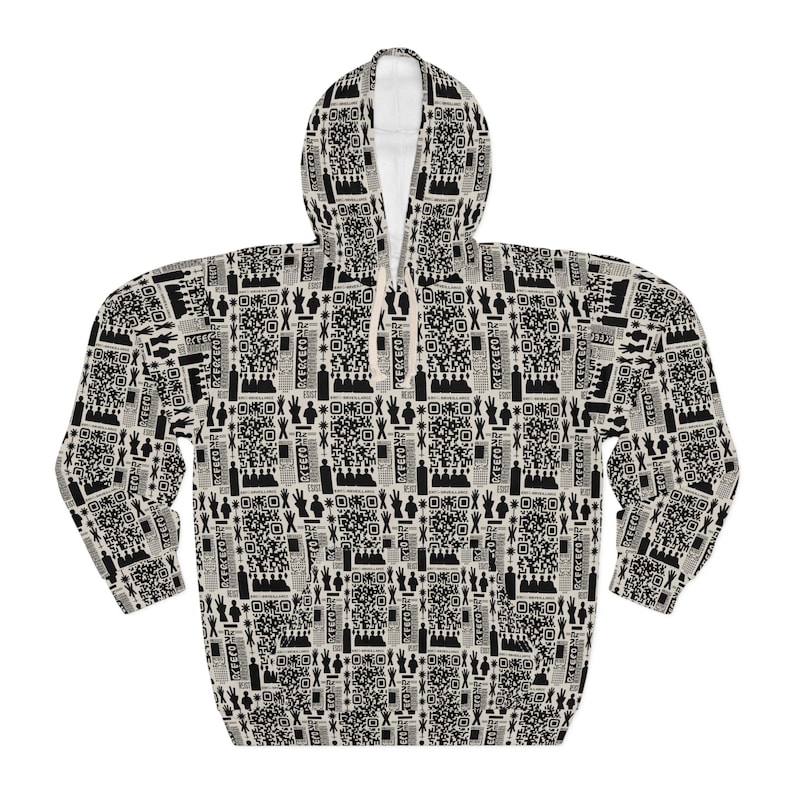 Anti Surveillance Unisex Hoodie, QR Code Protest Pullover Sweatshirt, Facial Recognition Activist Apparel, Privacy Rights Jumper, Protester image 3