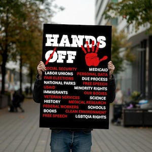 Hands Off Our Democracy, Stop The Coup  Foam Board Protest Sign For March, Rallies, Anti Trump, Anti Musk, Fight Oligarcy, Political Art