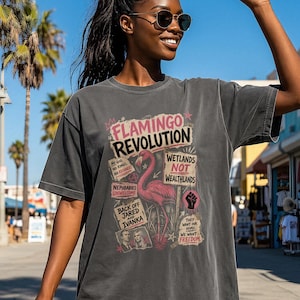 Flamingo Revolution Anti Oligarchy T-Shirt, Nepobabies Unwelcome, Save The Wetlands Anti Trump Punk Rock Protest Tee