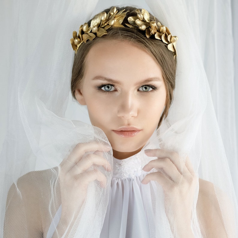 Gold tiara Bridal halo crown gold bridal halo headpiece Etsy