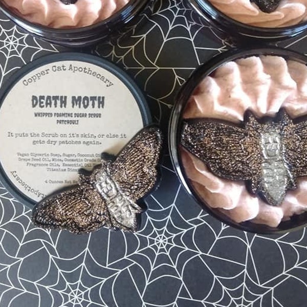 Death Moth Whipped Foaming Sugar Scrub: Patchouli Scent, It Puts The Scrub On It's Skin Or Else It Gets Dry Patches Again