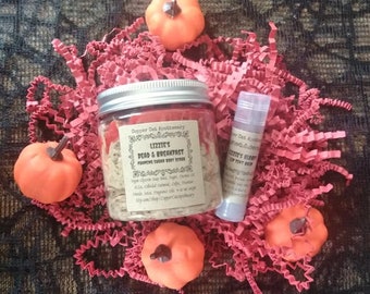 Lizzie's Dead and Breakfast 2 Piece Set: Vanilla Pumpkin Spice Coffee Sugar Body Scrub & Bloody Lip Tint/Balm