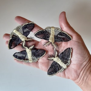 Moks447 set 4 psc Moth Patch, black lemon butterfly embroidered patch, small patch