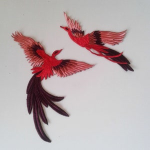 moks222(p) couple birds embroidered patches, Phoenix patch, fantastic bird