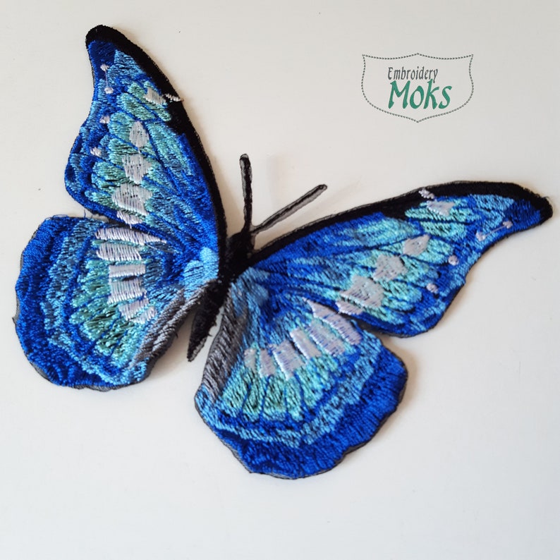 Buy Moks354p Embroidered Patch Blue Butterfly, Morpho Helena Online in