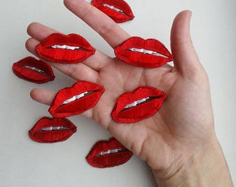 Moks80(p) set 8 pieсes Lip Patch - Embroidered Patches - Patch - Applique - White teeth - Red Hot Lips with Tongue