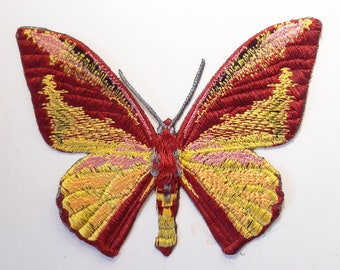 Moks536 Realistic Butterfly, Embroidered patch Gold Ornithoptera Goliath Birdwing