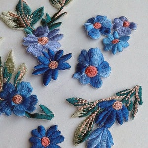 Moks34p 6 pieces set blue flowers Embroidery Patches image 5
