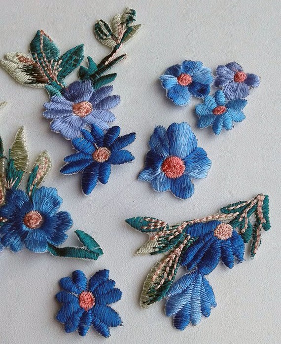 Flower Patches, Beautiful Flower Embroidery Patches Decorative Multipurpose  For Backpacks Yellow,Blue