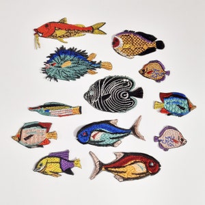 Moks550 Set 12 pcs Styled Fish Embroidery Aquarium Patches Set