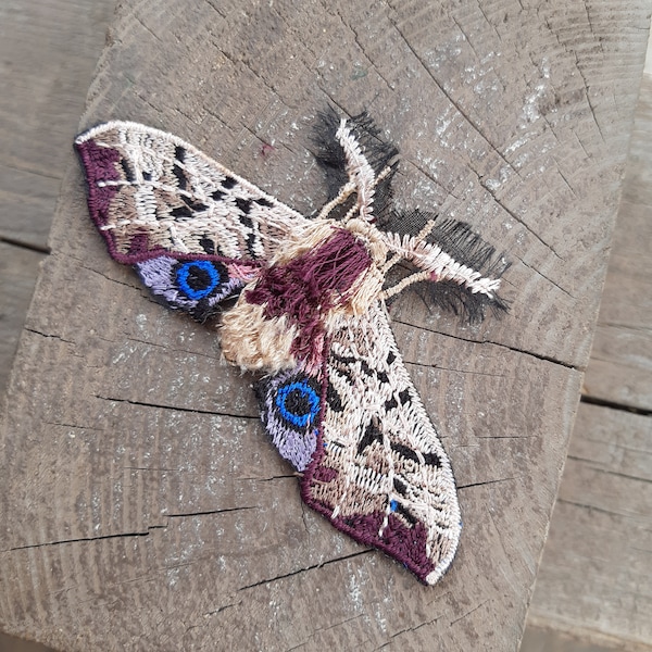 Moks504 Moth Patch, Entomology Embroidery patch, Eyed Hawkmoth, Smerinthus Ocellata