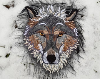 Moks302(p) Gray Wolf Embroidered Patch, Animal Patch