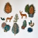 Moks498 Set Embroidered Patch, Deer in Forest, Wood Patch, Trees, Bushes, Branches, Pair of deer, Hunting, Tree Trunk Patch 