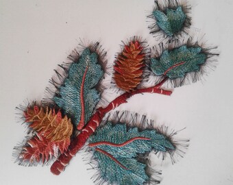 Moks243(p) Set patch, Pine cones forest branch Embroidered patch, Nature patch, Sew on patch