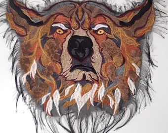 Moks405(p) Parche bordado de oso Parche de bosque con cabeza de oso Parche de diseñador Parche grande Parche de moda