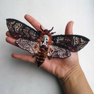 Moks60(p) Fjärilsdöd huvud (stor) Insektsbroderad lapp - död huvudmal