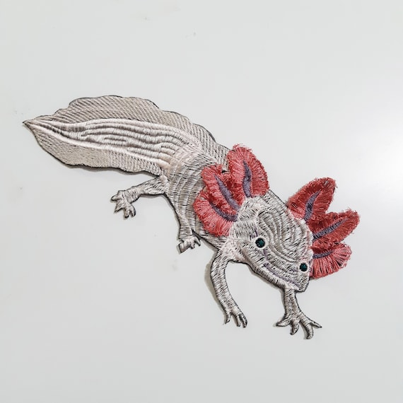 Moks543 Pink Salamander Embroidery Patch, Amphibian Terrarium, Wildlife Patch