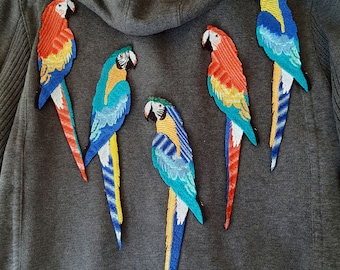 Moks304(p) set macaw parrot embroidered patch, bird patch