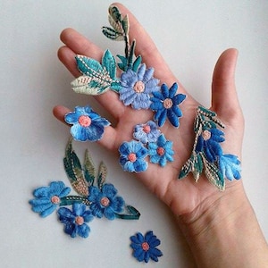 Moks34(p) 6 pieces set blue flowers Embroidery Patches