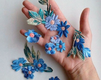 Moks34(p) 6 pieces set blue flowers Embroidery Patches