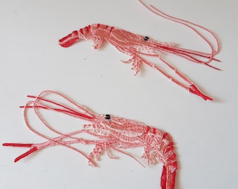 Moks487 Pair of Pink Shrimp Embroidered Nautical Patch