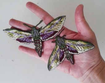 moks221(p) set of 2 pieces moth embroidered patch -  hummingbird hawk moth