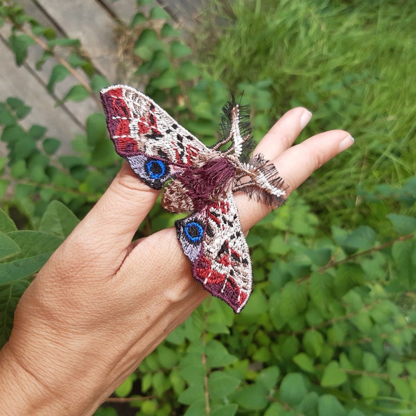 Moks505 Moth Patch, Eyed Hawkmoth Smerinthus Ocellata, Entomology Embroidered patch